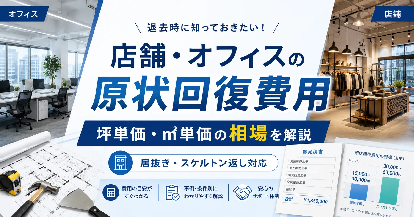 店舗・オフィスの原状回復費用の相場はいくら?坪単価・業種別の内訳と費用を抑えるコツを徹底解説【2026年版】